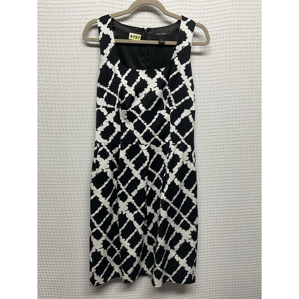 White House Black Market Womens Black White Empire Waist Sheath Dress Size 6